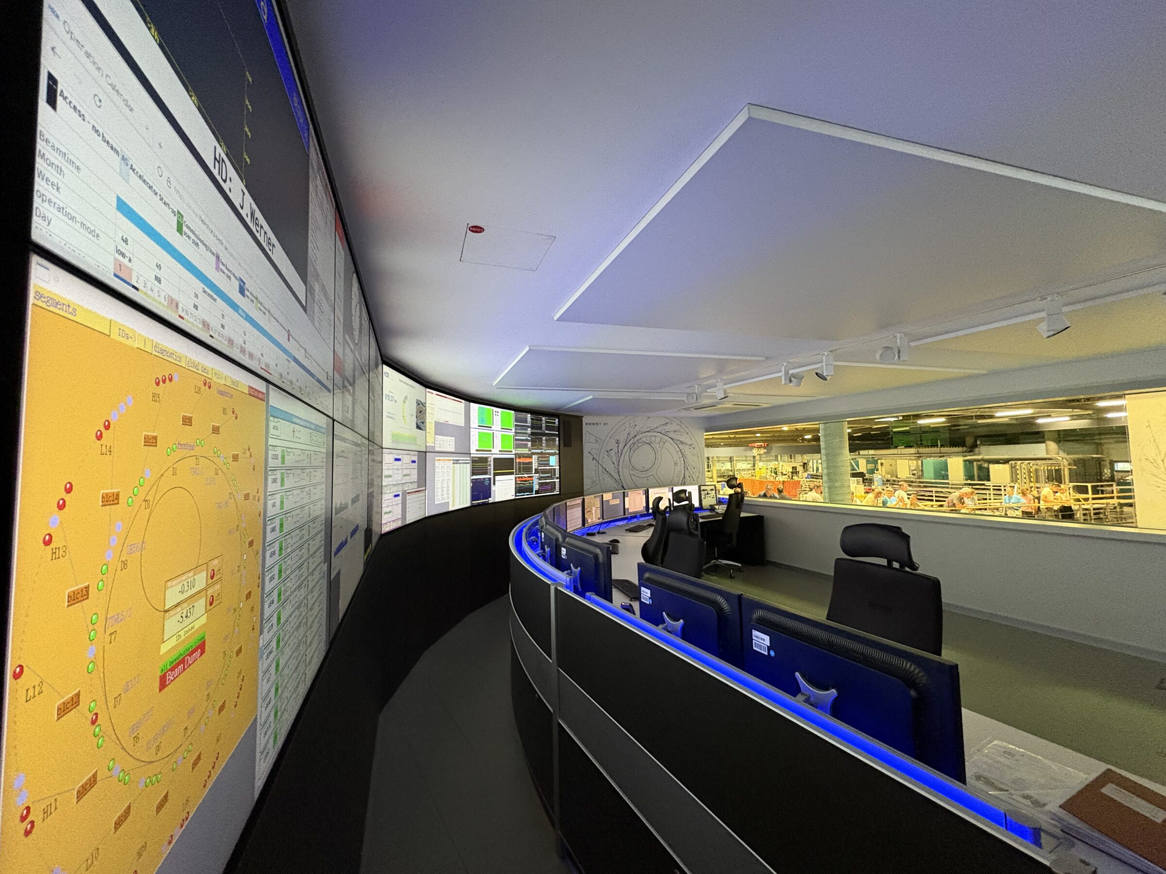 Salle de contrôle d'un site de production, écrans de supervision